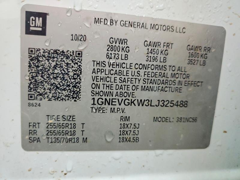 Aukcja sprzedaży 2020 Chevrolet Traverse, vin: 1GNEVGKW3LJ325488, numer aukcji: 57480086