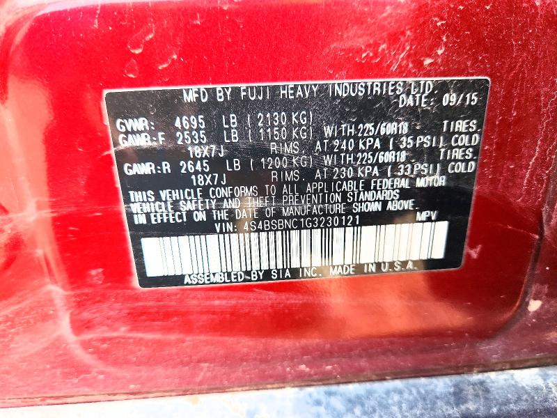 Aukcja sprzedaży 2016 Subaru Outback, vin: 4S4BSBNC1G3230121, numer aukcji: 57187476