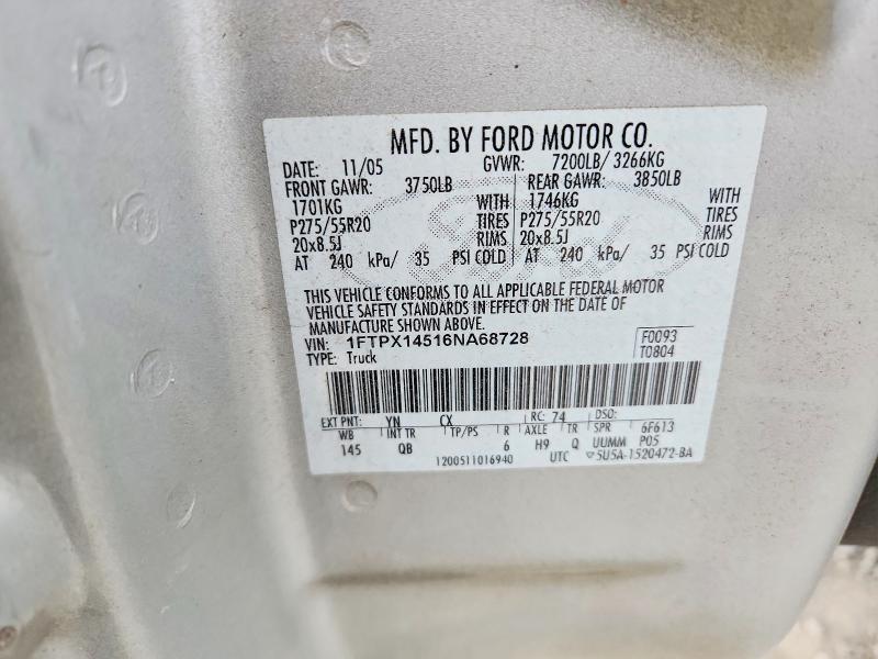 56876506 :رقم المزاد ، 1FTPX14516NA68728 vin ، 2006 Ford F150 مزاد بيع