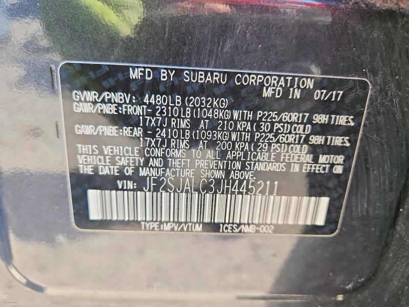 2018 Subaru Forester მანქანა იყიდება აუქციონზე, vin: JF2SJALC3JH445211, აუქციონის ნომერი: 58986886