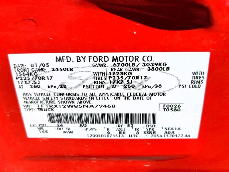 Aukcja sprzedaży 2005 Ford F150, vin: 1FTRX12W85NA79468, numer aukcji: 56477156