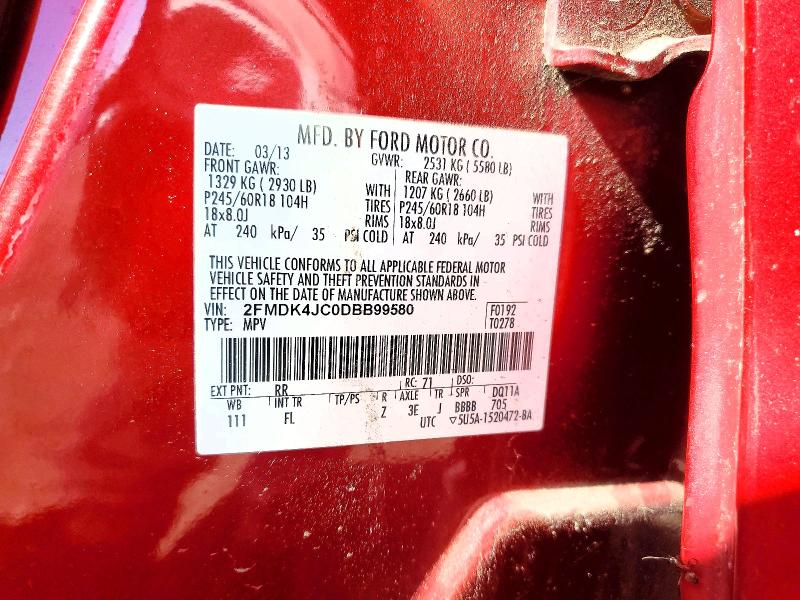 2013 Ford Edge მანქანა იყიდება აუქციონზე, vin: 2FMDK4JC0DBB99580, აუქციონის ნომერი: 57296946