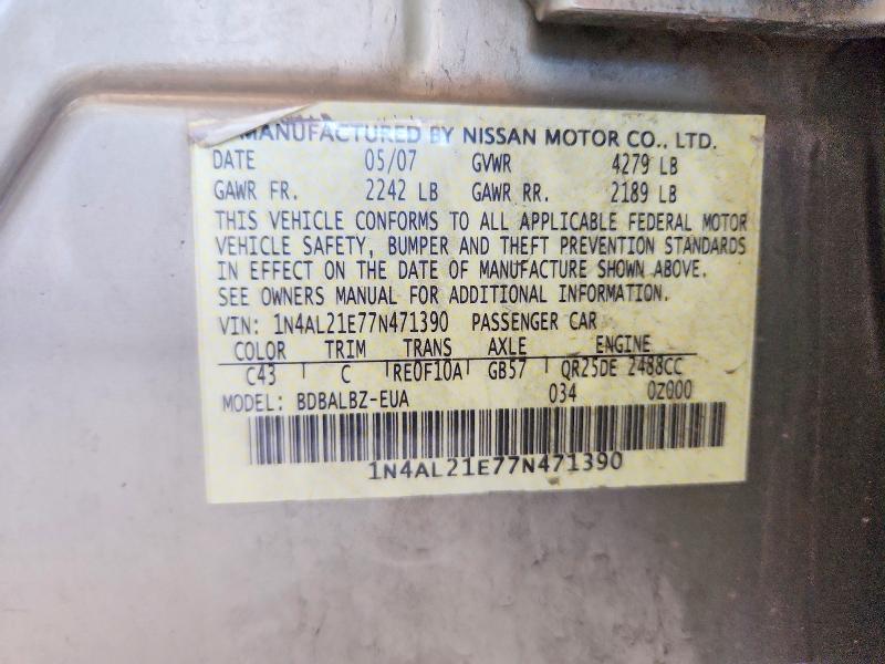 55788716 :رقم المزاد ، 1N4AL21E77N471390 vin ، 2007 Nissan Altima مزاد بيع