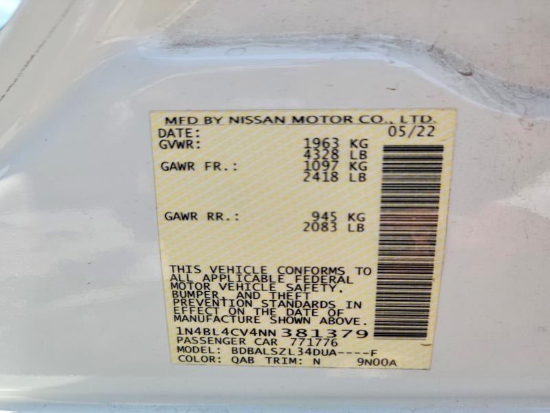 Aukcja sprzedaży 2022 Nissan Altima, vin: 1N4BL4CV4NN381379, numer aukcji: 58443816