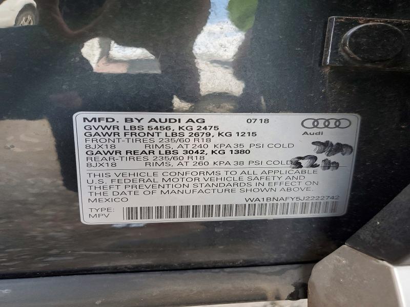 58826346 :رقم المزاد ، WA1BNAFY5J2222742 vin ، 2018 Audi Q5 مزاد بيع