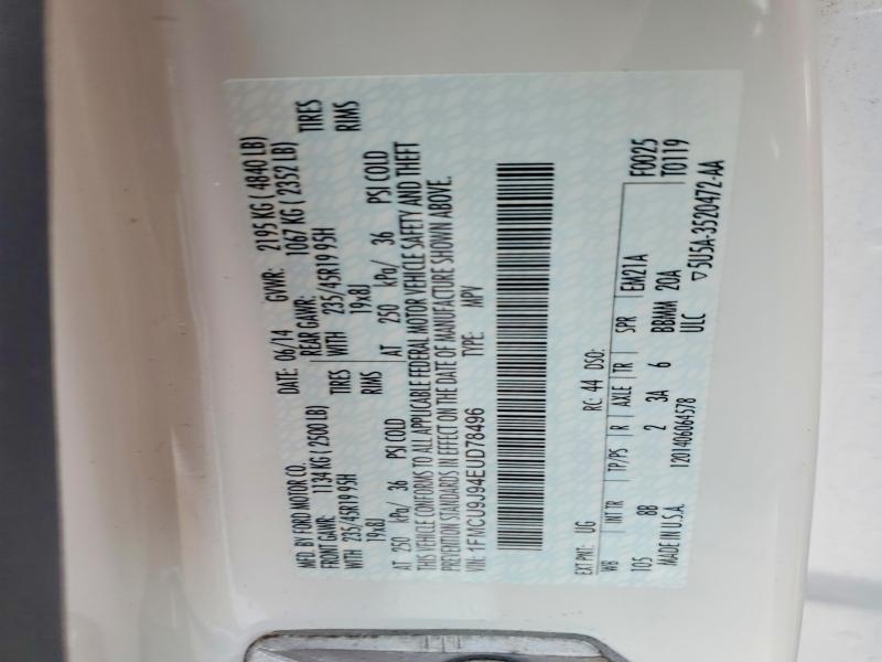 2014 Ford Escape მანქანა იყიდება აუქციონზე, vin: 1FMCU9J94EUD78496, აუქციონის ნომერი: 58805976