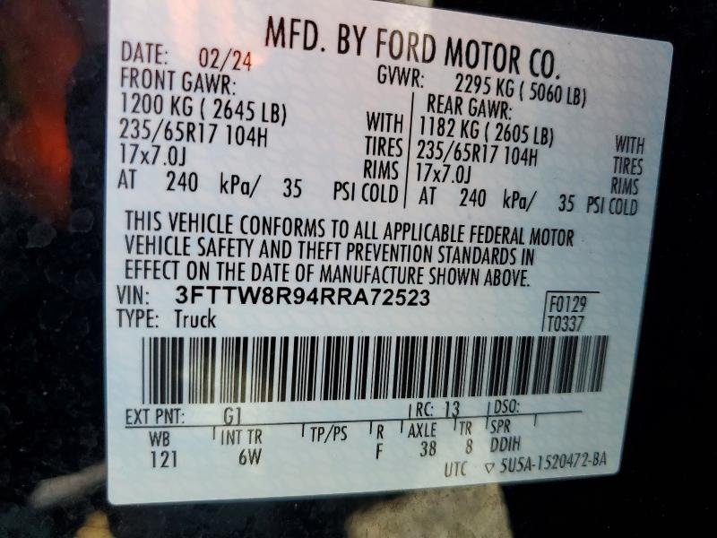 Продажа на аукционе авто 2024 Ford Maverick, vin: 3FTTW8R94RRA72523, номер лота: 58719426