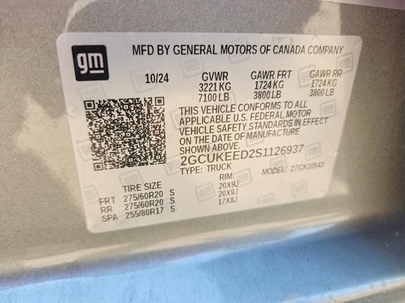 2025 Chevrolet Silverado მანქანა იყიდება აუქციონზე, vin: 2GCUKEED2S1126937, აუქციონის ნომერი: 55516396