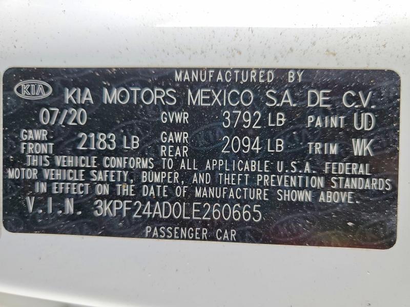 2020 Kia Forte მანქანა იყიდება აუქციონზე, vin: 3KPF24AD0LE260665, აუქციონის ნომერი: 55691486