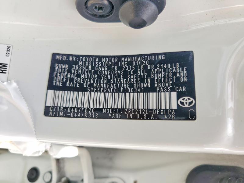 Aukcja sprzedaży 2020 Toyota Corolla, vin: 5YFEPRAE6LP100341, numer aukcji: 57929956