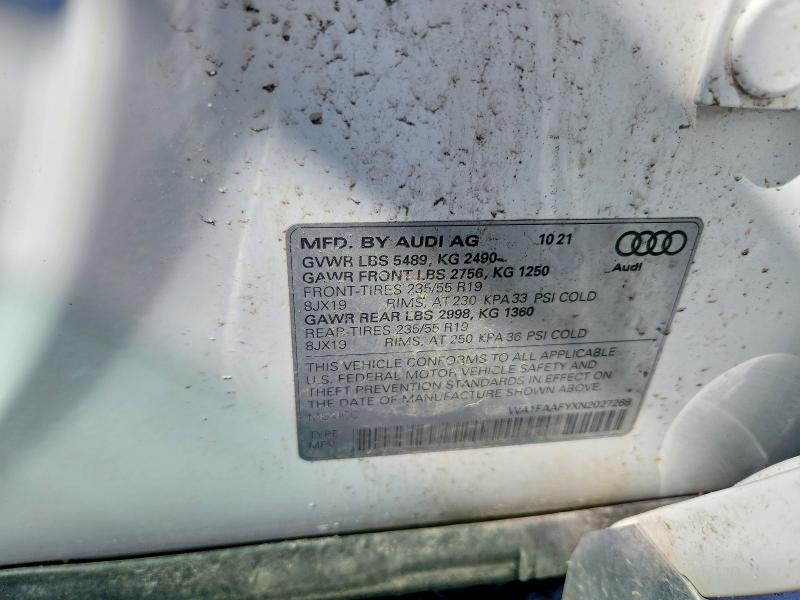 Aukcja sprzedaży 2022 Audi Q5, vin: WA1FAAFYXN2027268, numer aukcji: 58600056