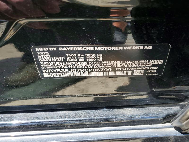 2024 Bmw I7 მანქანა იყიდება აუქციონზე, vin: WBY53EJ07RCP86799, აუქციონის ნომერი: 56321846