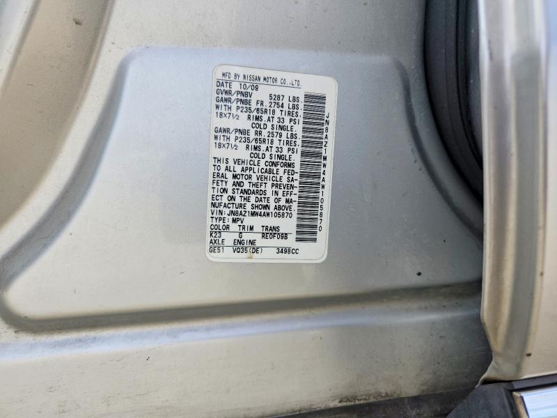 Aukcja sprzedaży 2010 Nissan Murano, vin: JN8AZ1MW4AW105870, numer aukcji: 58847756