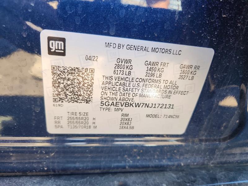 2022 Buick Enclave მანქანა იყიდება აუქციონზე, vin: 5GAEVBKW7NJ172131, აუქციონის ნომერი: 57761166