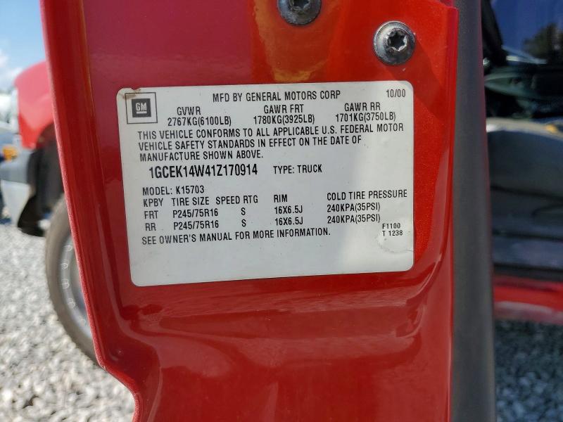 2001 Chevrolet Silverado მანქანა იყიდება აუქციონზე, vin: 1GCEK14W41Z170914, აუქციონის ნომერი: 56578726