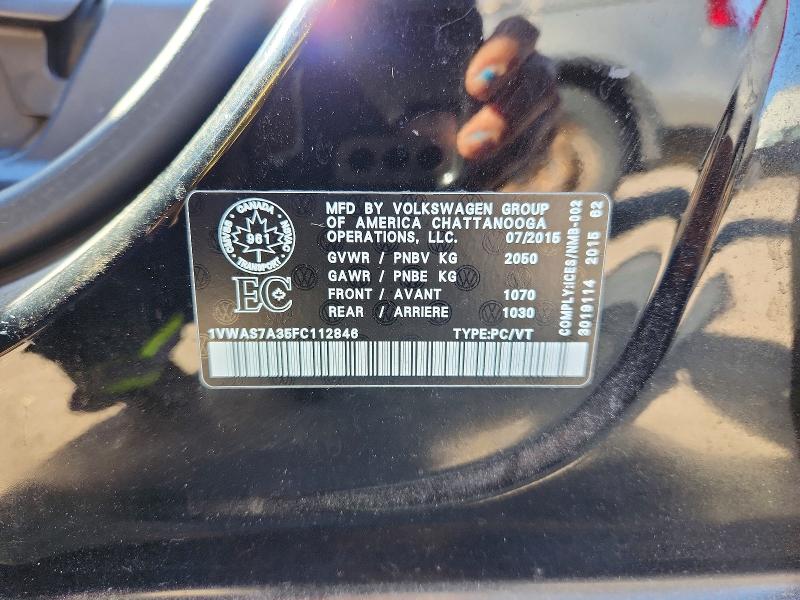 2015 Volkswagen Passat მანქანა იყიდება აუქციონზე, vin: 1VWAS7A35FC112846, აუქციონის ნომერი: 54769976