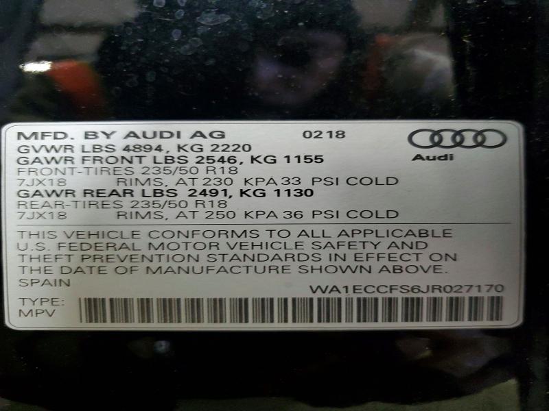55494546 :رقم المزاد ، WA1ECCFS6JR027170 vin ، 2018 Audi Q3 مزاد بيع
