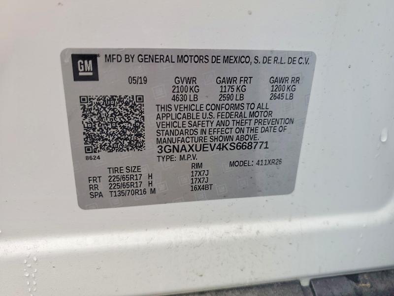 Продаж на аукціоні авто 2019 Chevrolet Equinox, vin: 3GNAXUEV4KS668771, номер лоту: 56768786