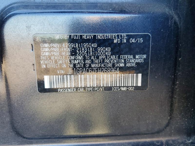 Продаж на аукціоні авто 2015 Subaru Impreza, vin: JF1GPAC67FH268964, номер лоту: 58613946