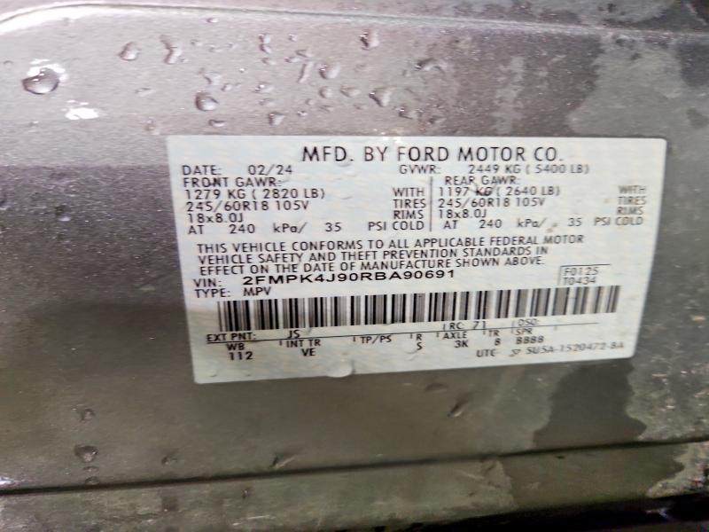 57202296 :رقم المزاد ، 2FMPK4J90RBA90691 vin ، 2024 Ford Edge مزاد بيع