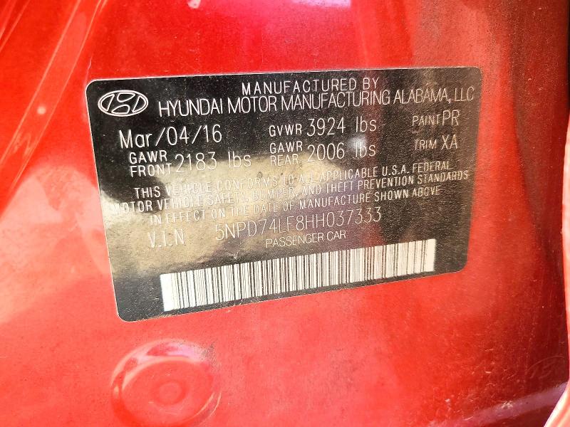 Продажа на аукционе авто 2017 Hyundai Elantra, vin: 5NPD74LF8HH037333, номер лота: 57435976