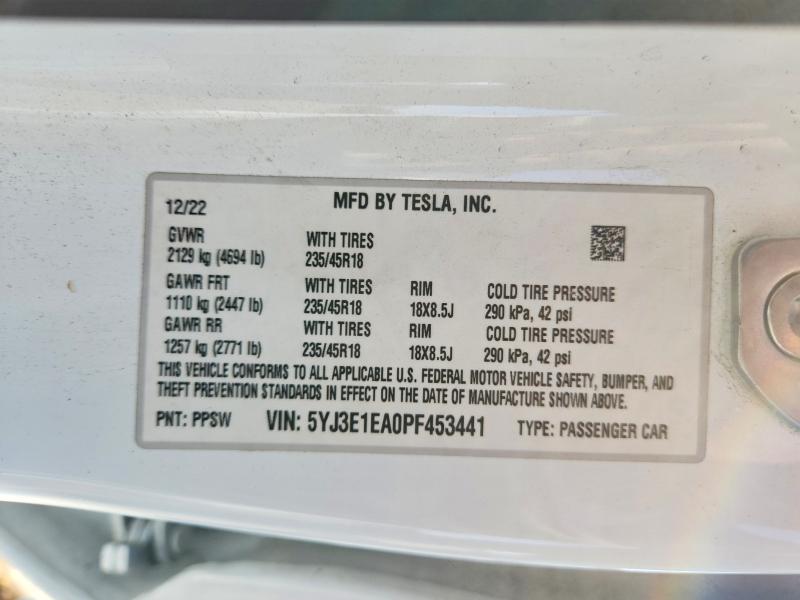 Aukcja sprzedaży 2023 Tesla Model 3, vin: 5YJ3E1EA0PF453441, numer aukcji: 55723566