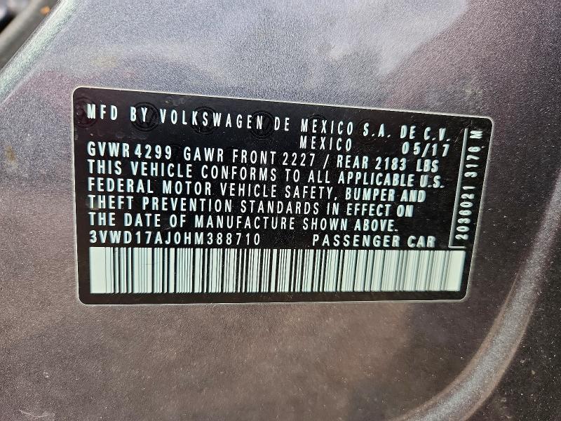 57624426 :رقم المزاد ، 3VWD17AJ0HM388710 vin ، 2017 Volkswagen Jetta مزاد بيع