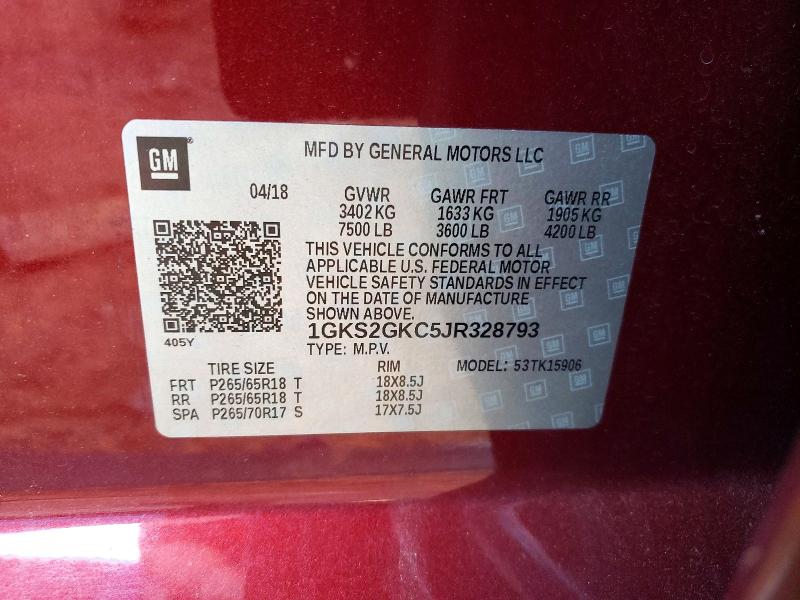 Продажа на аукционе авто 2018 Gmc Yukon Xl, vin: 1GKS2GKC5JR328793, номер лота: 56073476