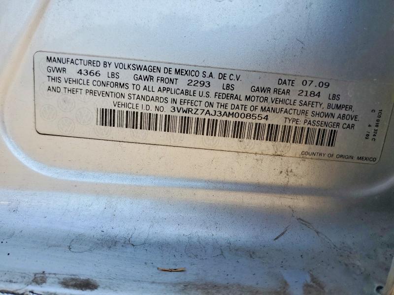 2010 Volkswagen Jetta მანქანა იყიდება აუქციონზე, vin: 3VWRZ7AJ3AM008554, აუქციონის ნომერი: 58717536