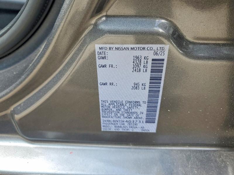 Продажа на аукционе авто 2025 Nissan Altima, vin: 1N4BL4DV2SN403731, номер лота: 55686626