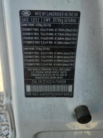 59200456 :رقم المزاد ، SALSK2D40DA794504 vin ، 2013 Land Rover Range Rover Sport مزاد بيع