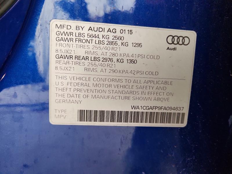 Продаж на аукціоні авто 2015 Audi Sq5, vin: WA1CGAFP9FA094637, номер лоту: 56109286