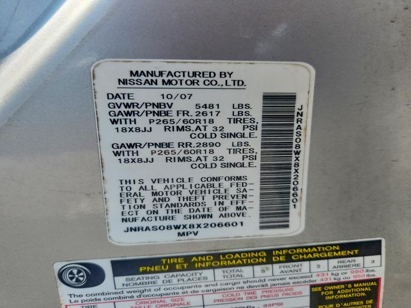 Aukcja sprzedaży 2008 Infiniti Fx35, vin: JNRAS08WX8X206601, numer aukcji: 85456995
