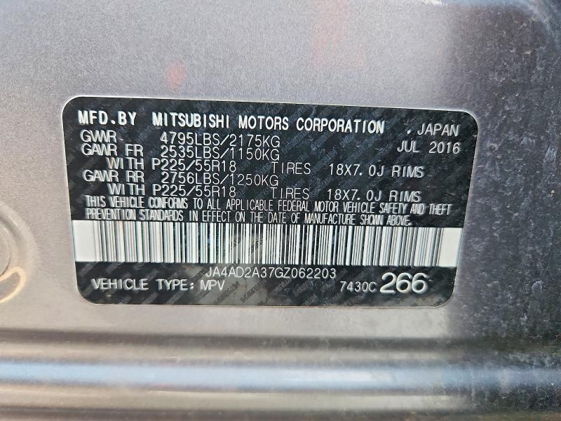 57931946 :رقم المزاد ، JA4AD2A37GZ062203 vin ، 2016 Mitsubishi Outlander مزاد بيع