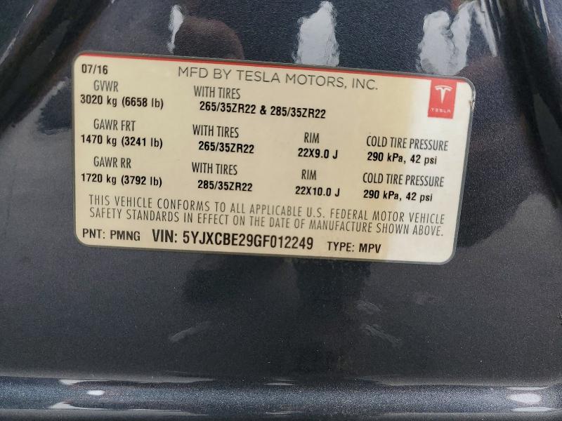Продаж на аукціоні авто 2016 Tesla Model X, vin: 5YJXCBE29GF012249, номер лоту: 56091486