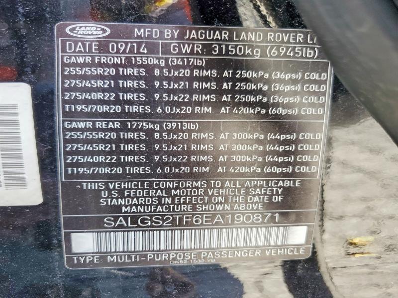 Aukcja sprzedaży 2014 Land Rover Range Rover, vin: SALGS2TF6EA190871, numer aukcji: 55468316