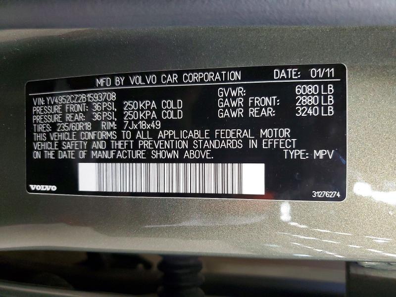 2011 Volvo Xc90 მანქანა იყიდება აუქციონზე, vin: YV4952CZ2B1593708, აუქციონის ნომერი: 58358946