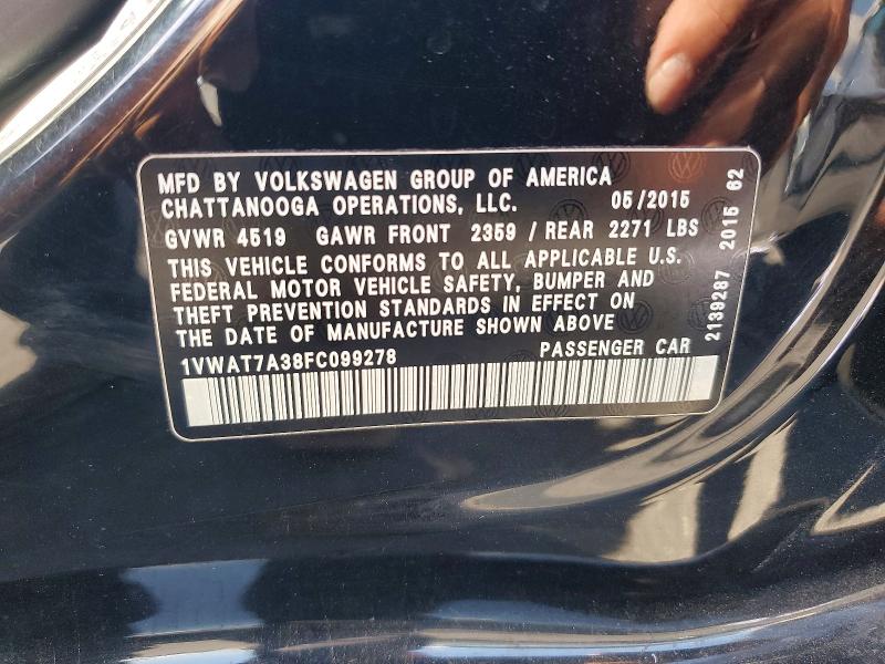 56488716 :رقم المزاد ، 1VWAT7A38FC099278 vin ، 2015 Volkswagen Passat مزاد بيع
