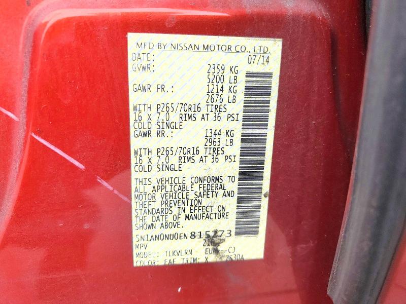 58191876 :رقم المزاد ، 5N1AN0NU0EN815273 vin ، 2014 Nissan Xterra مزاد بيع