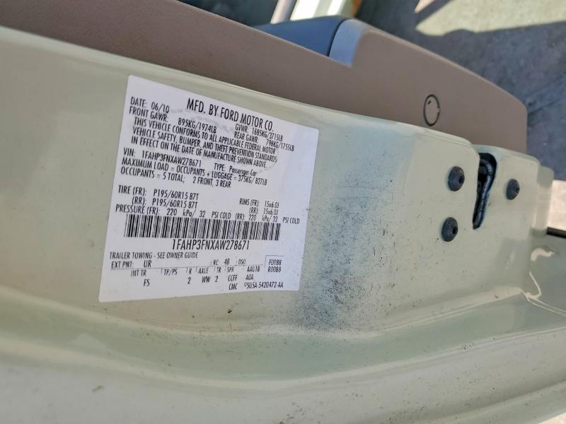 2010 Ford Focus მანქანა იყიდება აუქციონზე, vin: 1FAHP3FNXAW278671, აუქციონის ნომერი: 59117436