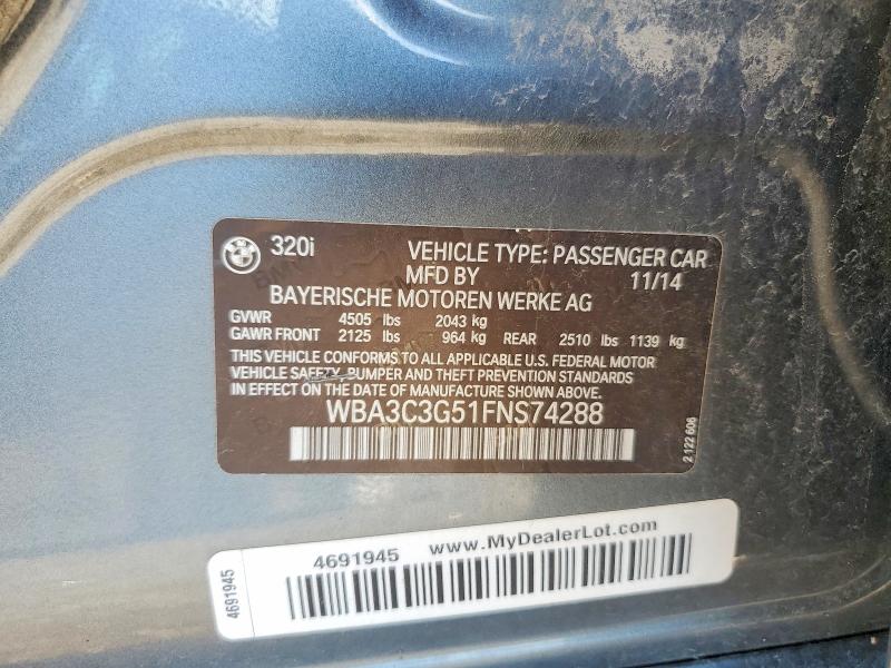 Продажа на аукционе авто 2015 Bmw 320, vin: WBA3C3G51FNS74288, номер лота: 58065056