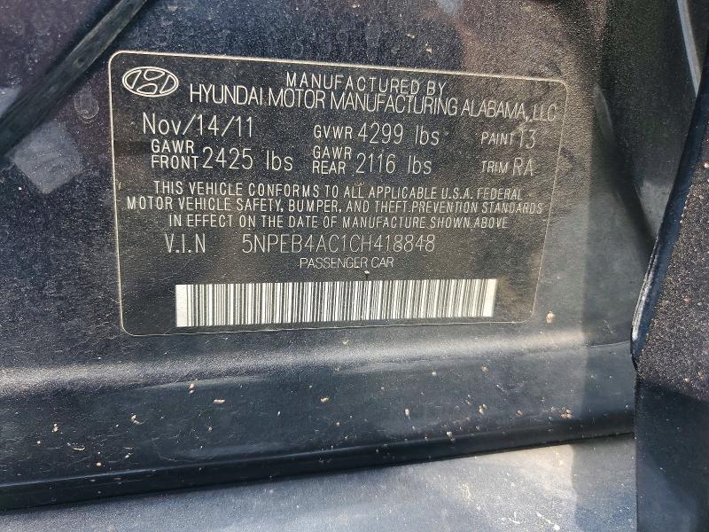 Продаж на аукціоні авто 2012 Hyundai Sonata, vin: 5NPEB4AC1CH418848, номер лоту: 59134536