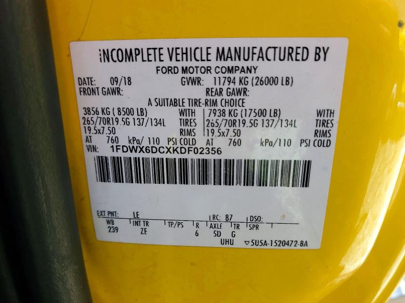2019 Ford F650 მანქანა იყიდება აუქციონზე, vin: 1FDWX6DCXKDF02356, აუქციონის ნომერი: 57455096