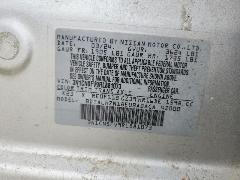 56710756 :رقم المزاد ، 3N1CN8FV9RL881073 vin ، 2024 Nissan Versa مزاد بيع