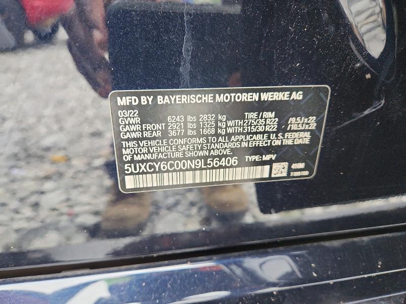2022 Bmw X6 მანქანა იყიდება აუქციონზე, vin: 5UXCY6C00N9L56406, აუქციონის ნომერი: 54533906