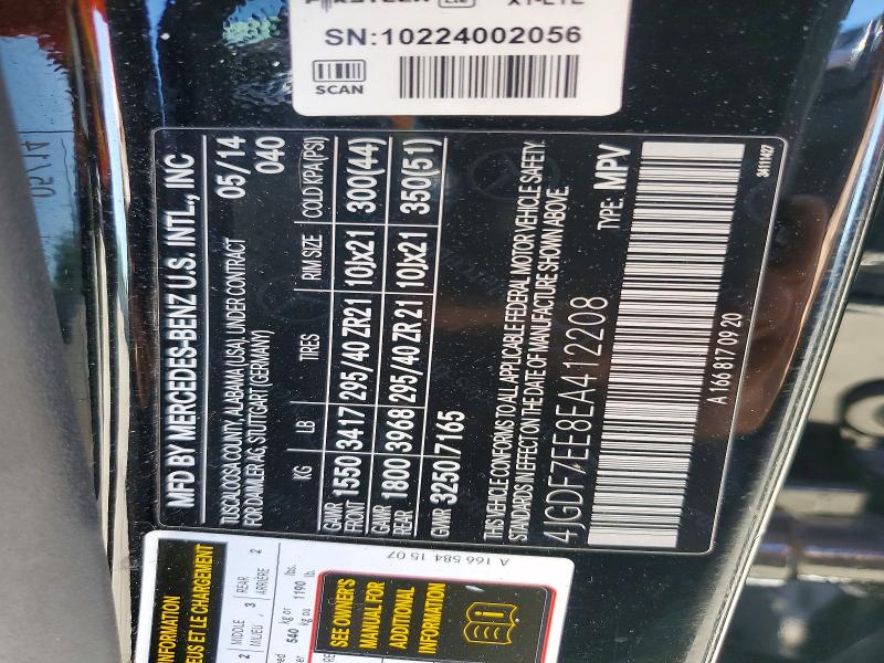55556486 :رقم المزاد ، 4JGDF7EE8EA412208 vin ، 2014 Mercedes-benz Gl مزاد بيع