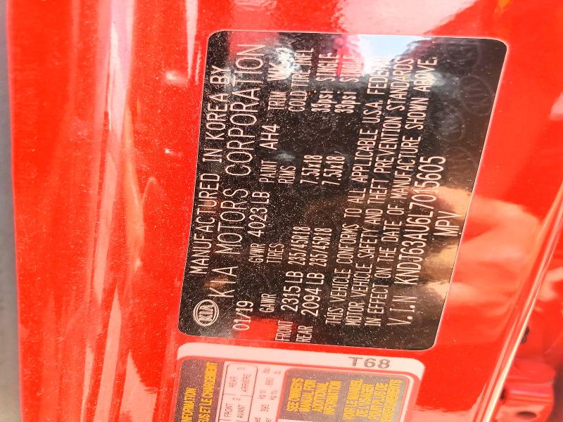 58786066 :رقم المزاد ، KNDJ63AU6L7015605 vin ، 2020 Kia Soul مزاد بيع