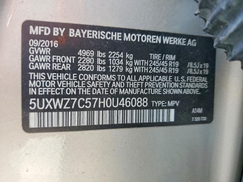 Продажа на аукционе авто 2017 Bmw X3, vin: 5UXWZ7C57H0U46088, номер лота: 58427056
