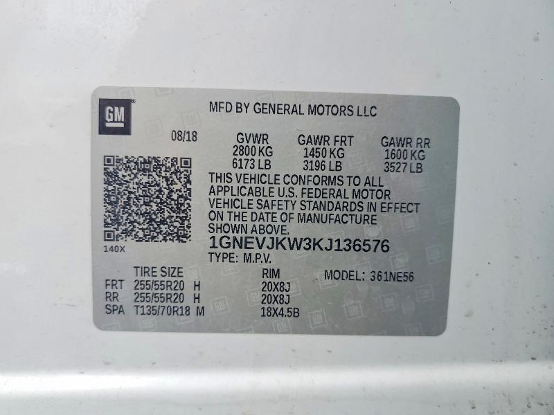 Продажа на аукционе авто 2019 Chevrolet Traverse, vin: 1GNEVJKW3KJ136576, номер лота: 57714346