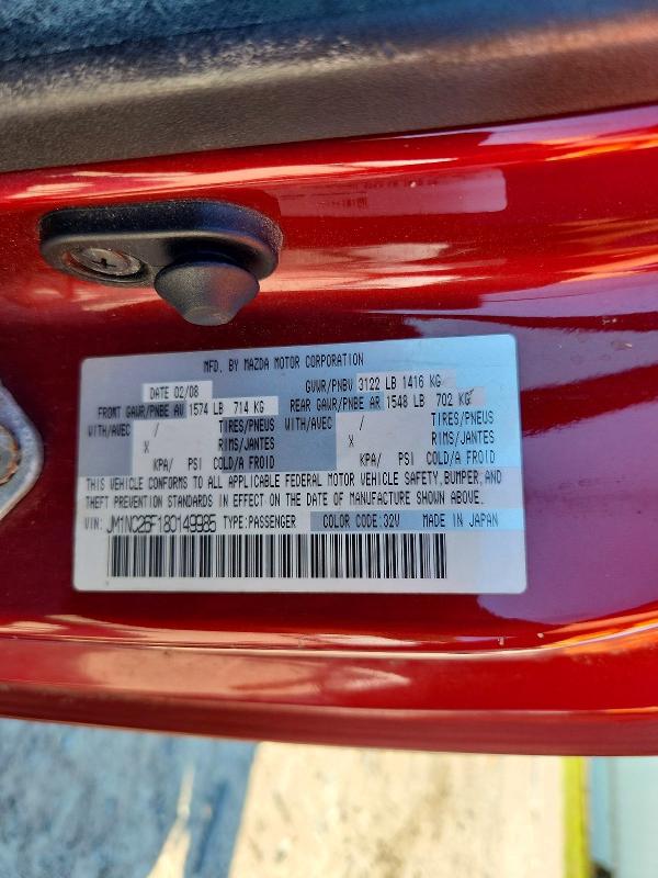 57742596 :رقم المزاد ، JM1NC26F180149985 vin ، 2008 Mazda Mx-5 Miata مزاد بيع